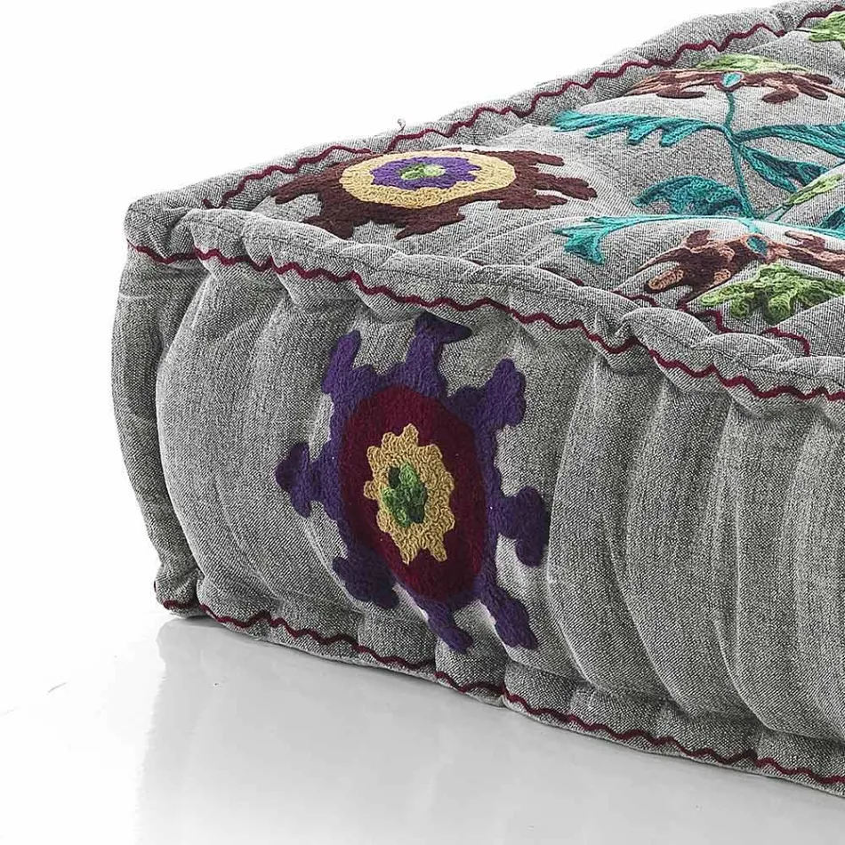 Pouf pătrat etnic în material patchwork sau catifea - fibră Viadurini