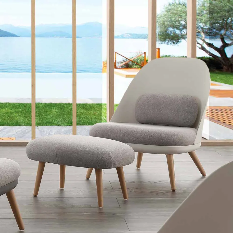 Puf de design din lemn de fag și țesătură modernă fabricat în Italia Arezzo Viadurini