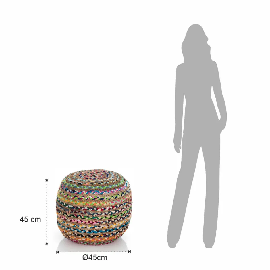 Pouf din iută și polistiren de 2 dimensiuni diferite - rugină Viadurini