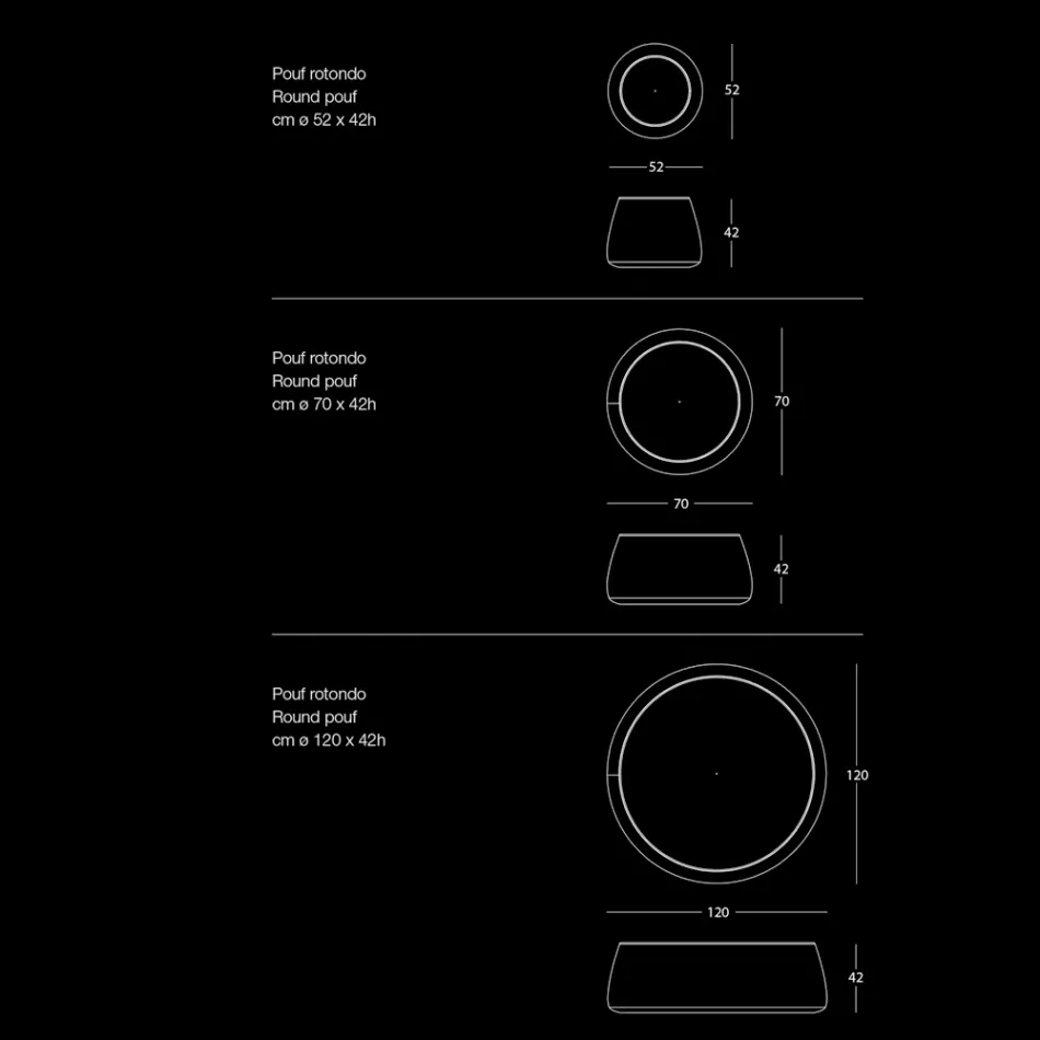Pouf otoman rotund pentru sufragerie din chenille colorată 3 dimensiuni - Evelyne Viadurini