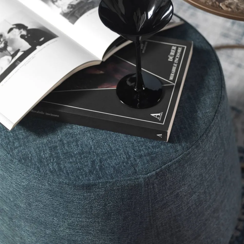 Pouf otoman rotund pentru sufragerie din chenille colorată 3 dimensiuni - Evelyne Viadurini