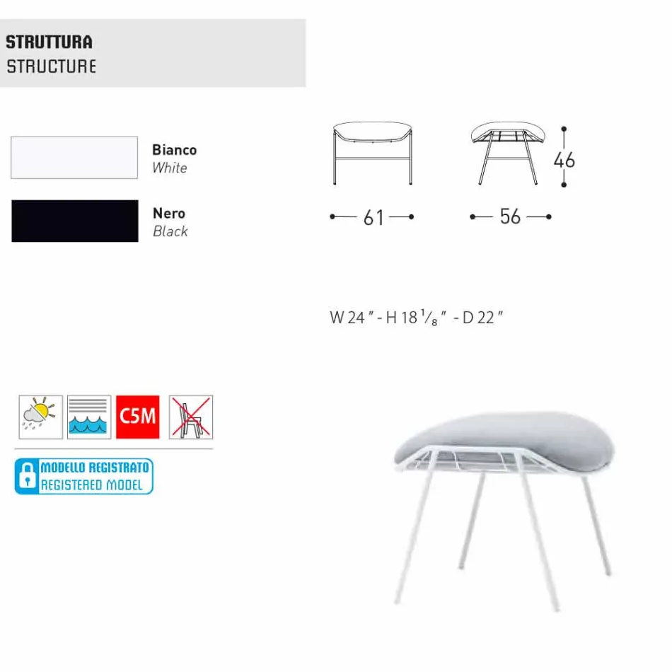 Varaschin Vara în aer liber / tălpi de picioare în țesături și oțel Viadurini