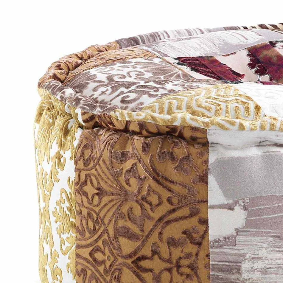 Pouf rotund de design etnic în material patchwork sau catifea - fibră Viadurini