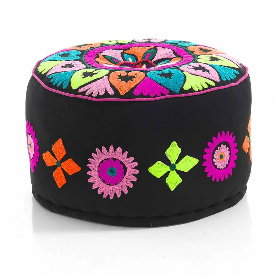 Pouf rotund de design etnic în material patchwork sau catifea - fibră Viadurini