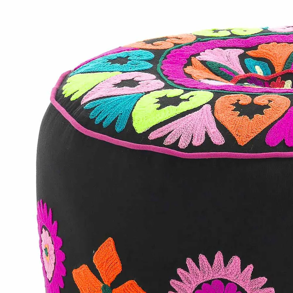 Pouf rotund de design etnic în material patchwork sau catifea - fibră Viadurini