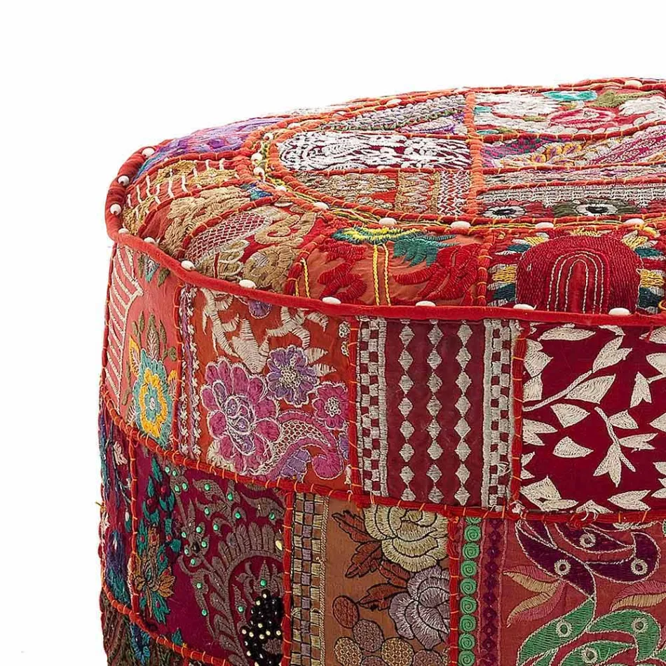 Pouf rotund de design etnic în material patchwork sau catifea - fibră Viadurini