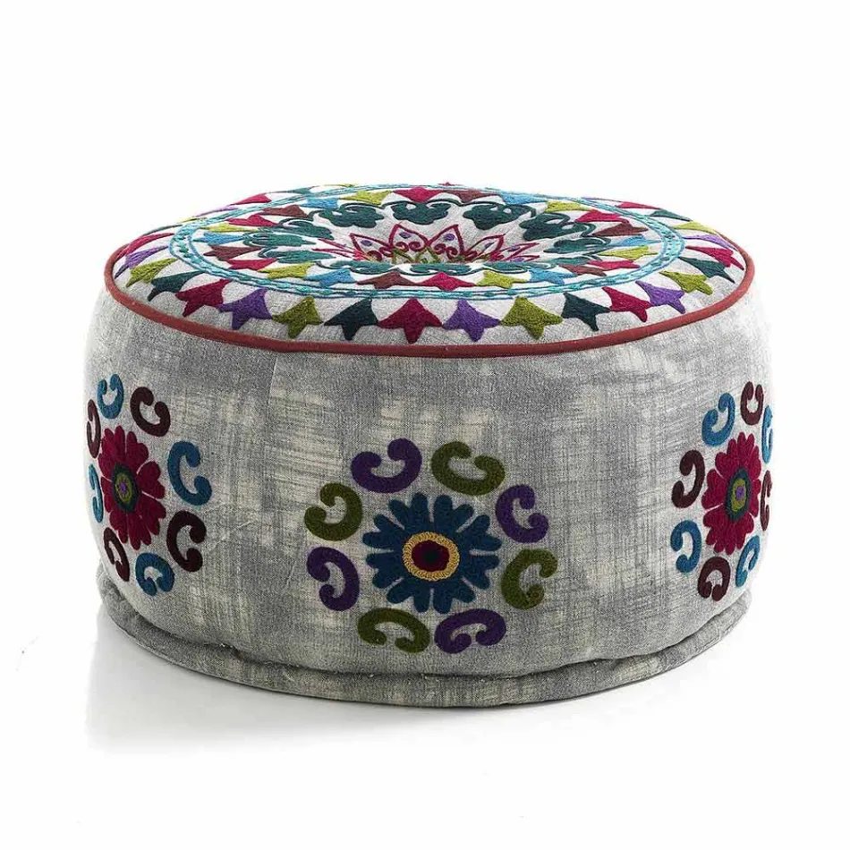 Pouf rotund de design etnic în material patchwork sau catifea - fibră Viadurini