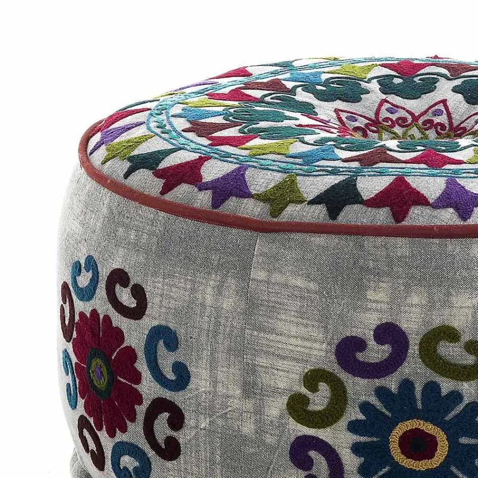 Pouf rotund de design etnic în material patchwork sau catifea - fibră Viadurini