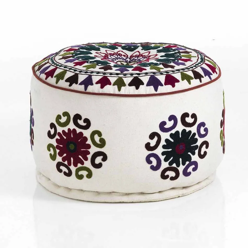 Pouf rotund de design etnic în material patchwork sau catifea - fibră Viadurini