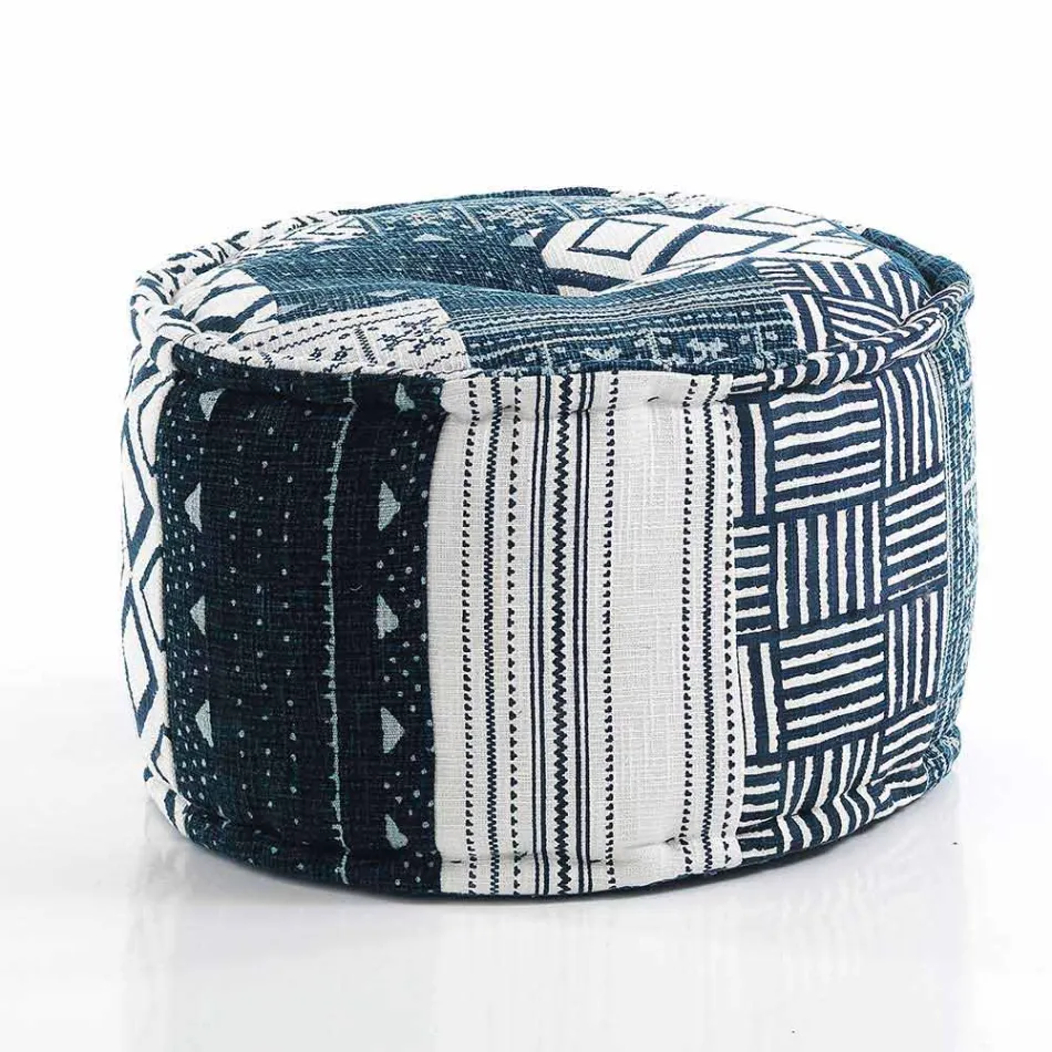 Pouf rotund de design etnic în material patchwork sau catifea - fibră Viadurini