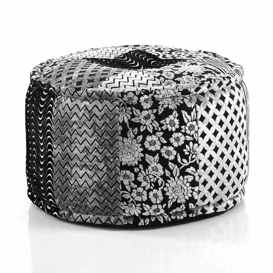 Pouf rotund de design etnic în material patchwork sau catifea - fibră Viadurini