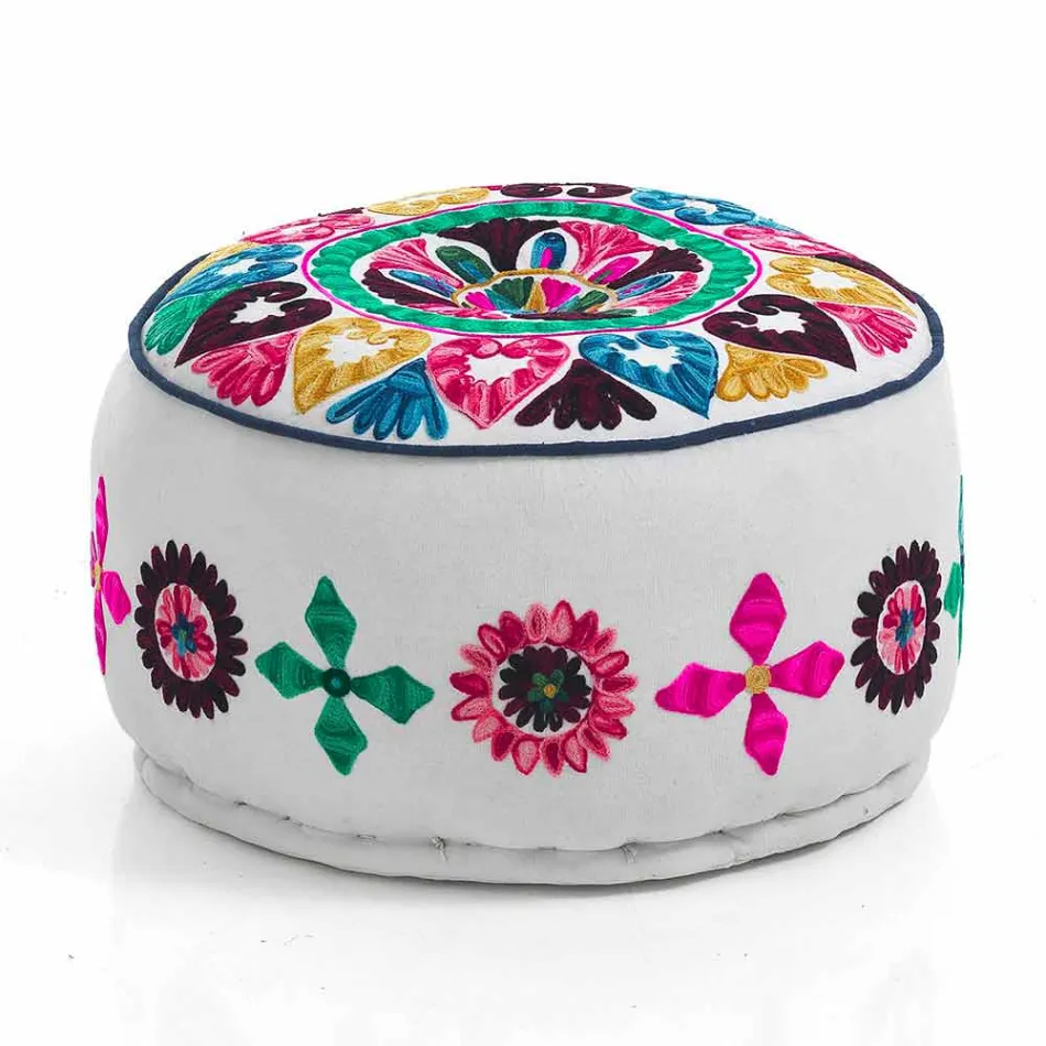 Pouf rotund de design etnic în material patchwork sau catifea - fibră Viadurini