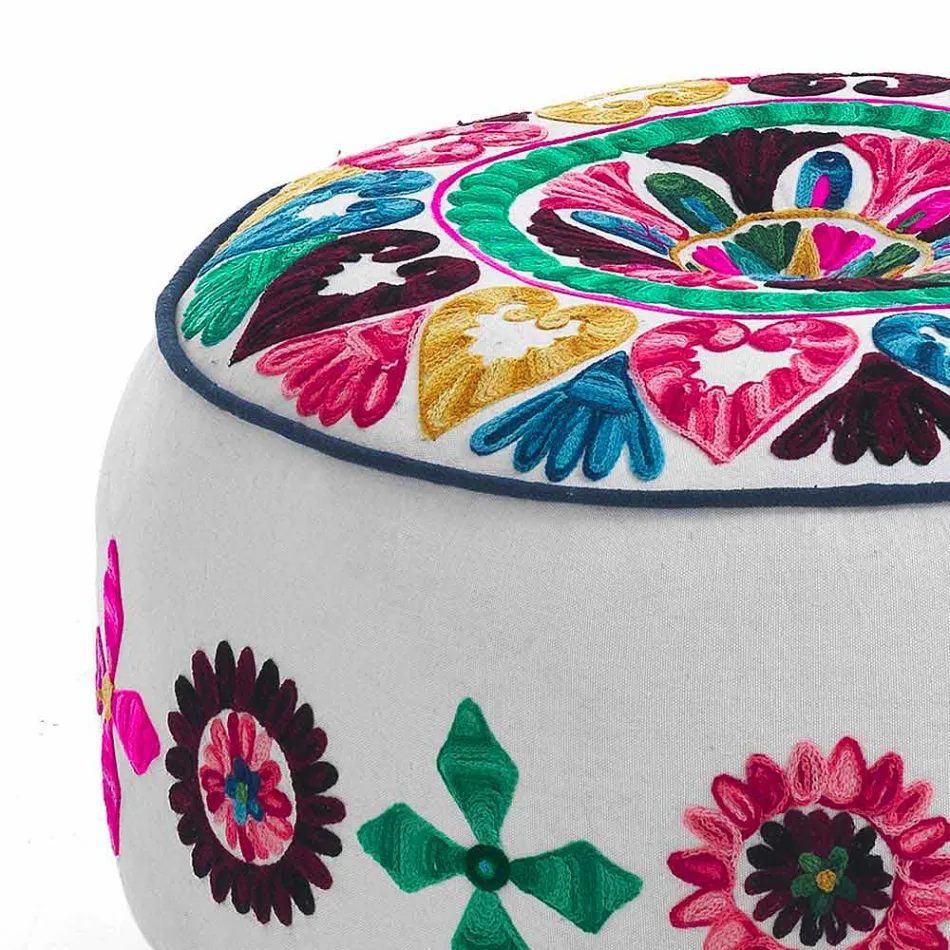 Pouf rotund de design etnic în material patchwork sau catifea - fibră Viadurini