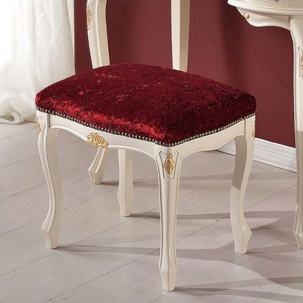 Pouf în stil clasic din lemn de nuc și țesătură Made in Italy - Lux Viadurini