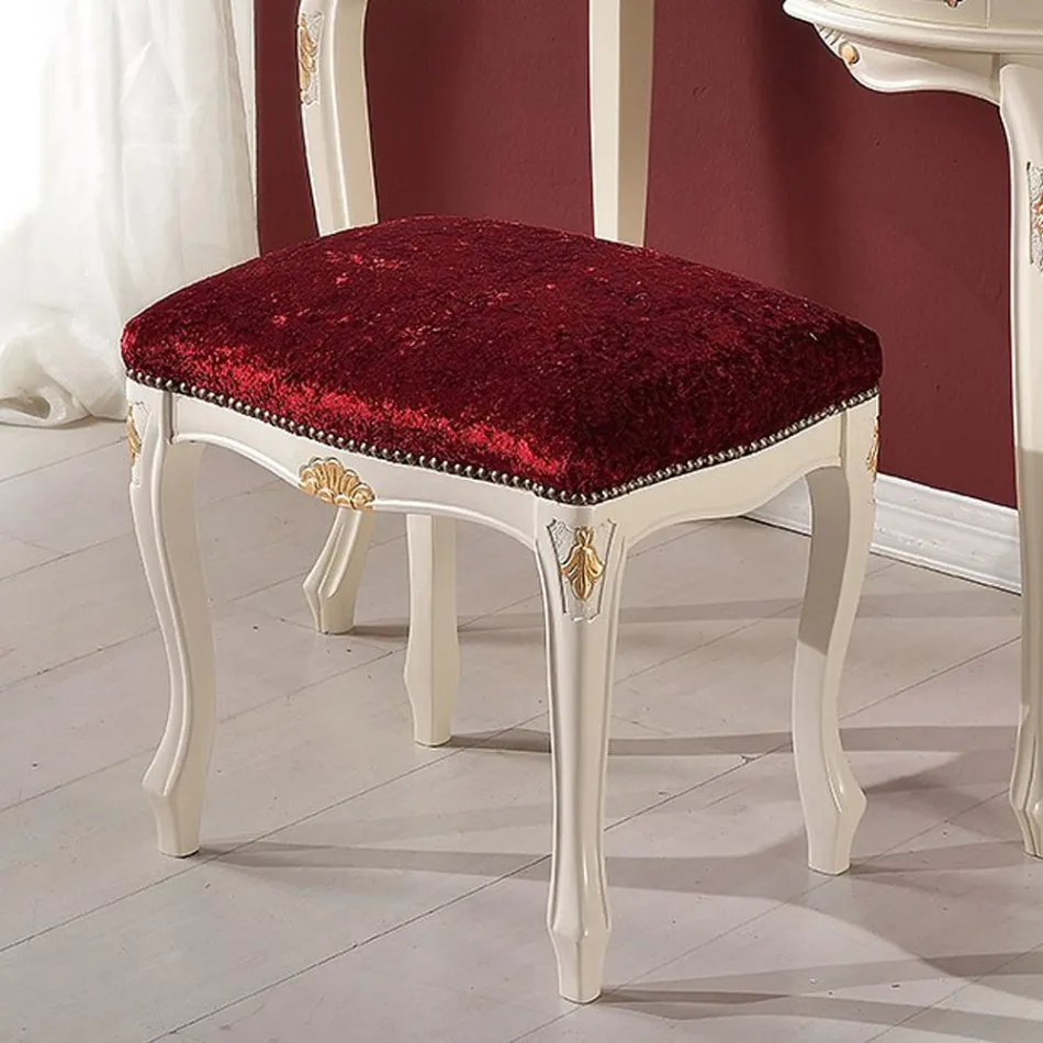 Pouf în stil clasic din lemn de nuc și țesătură Made in Italy - Lux Viadurini