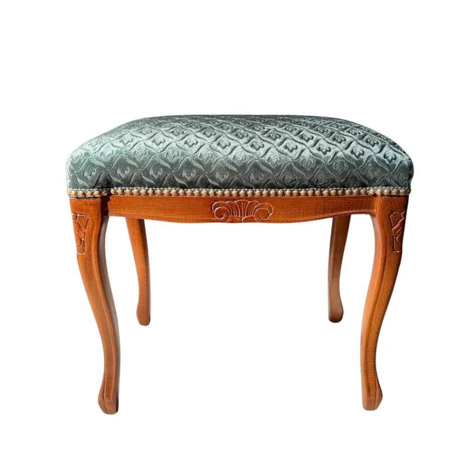 Pouf în stil clasic din lemn de nuc și țesătură Made in Italy - Lux Viadurini