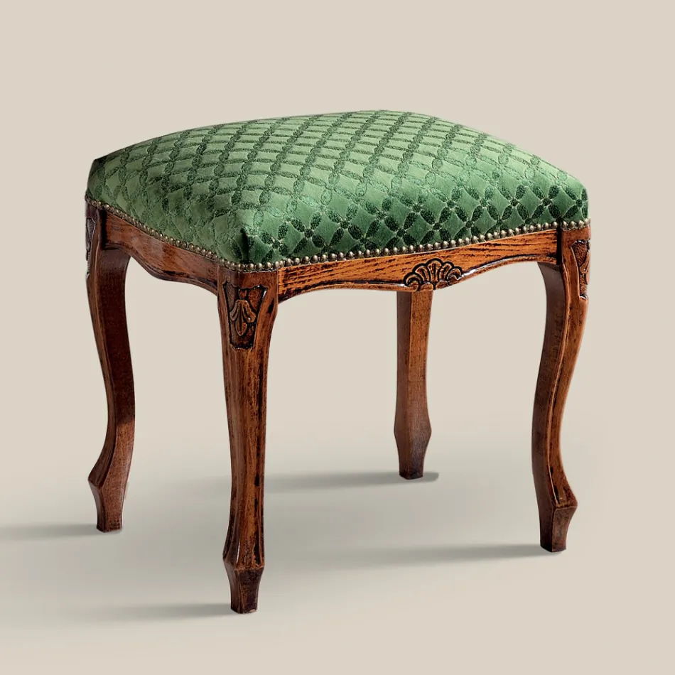 Pouf în stil clasic din lemn de nuc și țesătură Made in Italy - Lux Viadurini