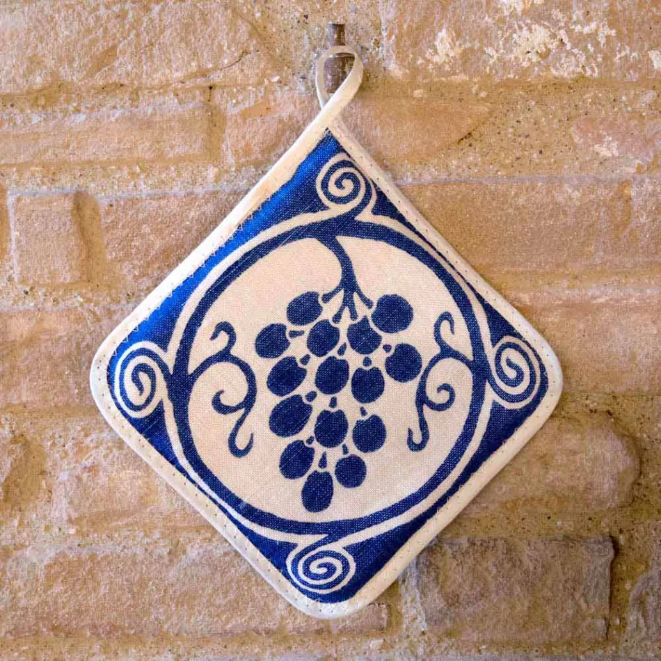 Potholders of Art Italian în lenjerie pură cu imprimeu de mână piesă unică - mărci Viadurini