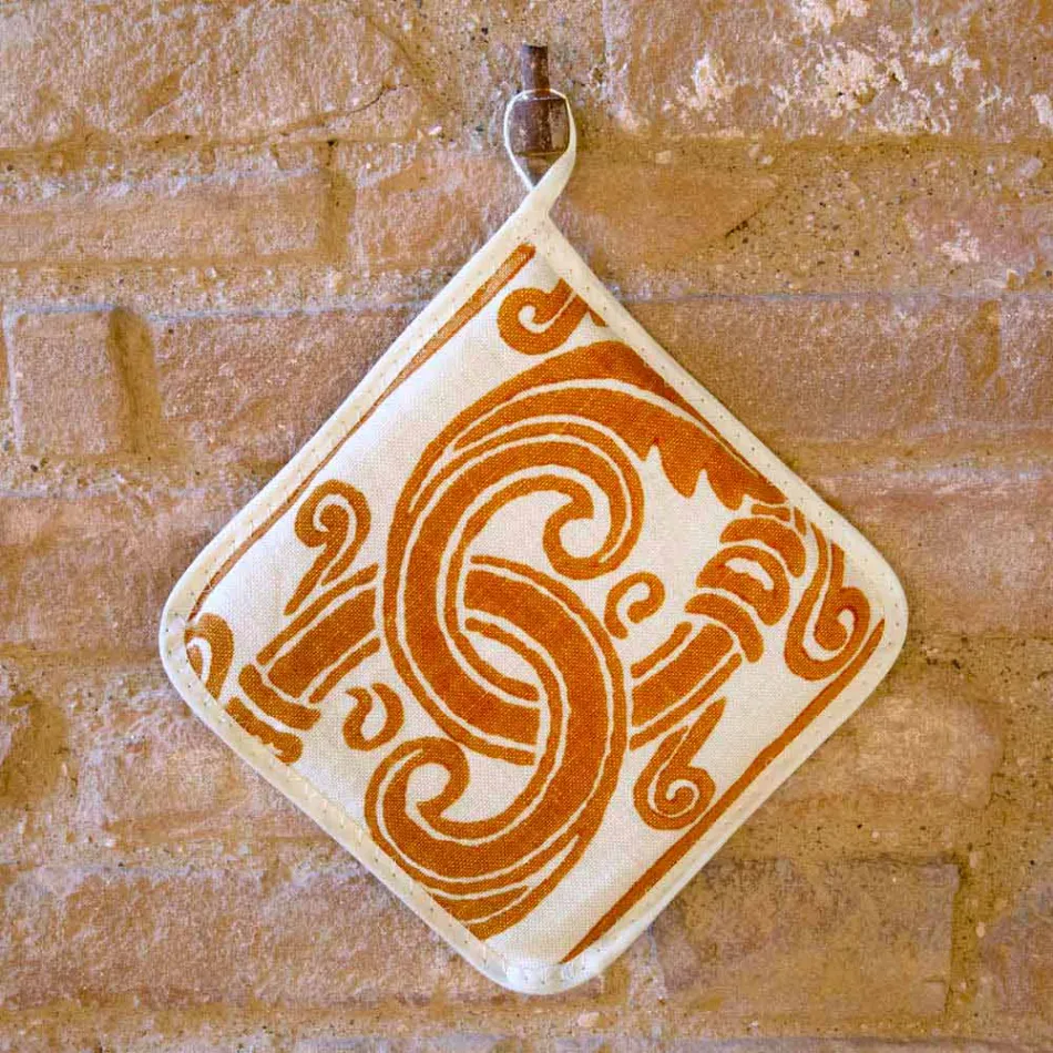 Potholders of Art Italian în lenjerie pură cu imprimeu de mână piesă unică - mărci Viadurini