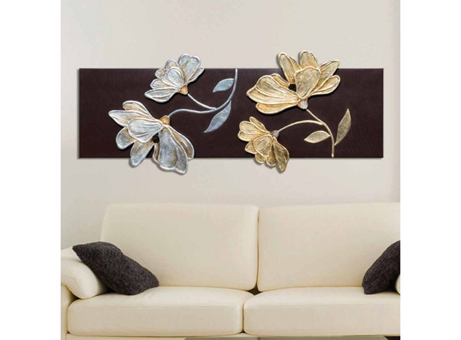 Imagine cu flori decorate manual cu frunze de aur și argint Viadurini