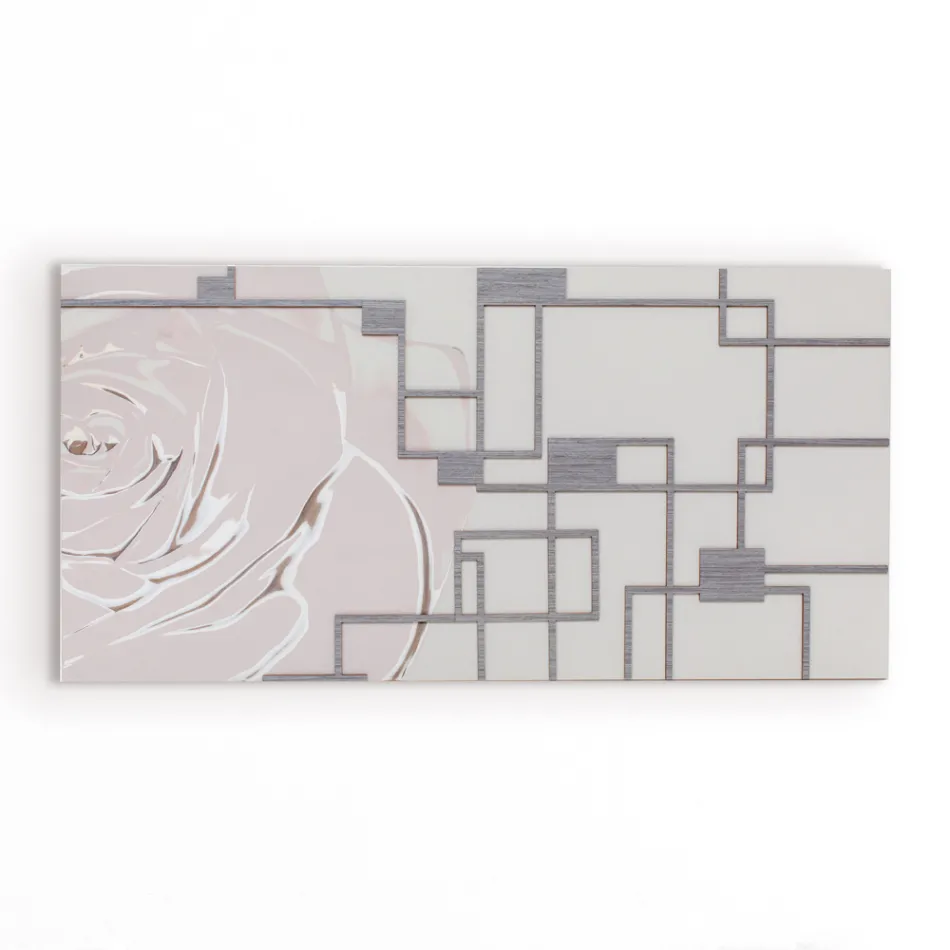 Pictura cu Trandafir si Forme Geometrice Realizata in Laser Made in Italy - Rin Viadurini