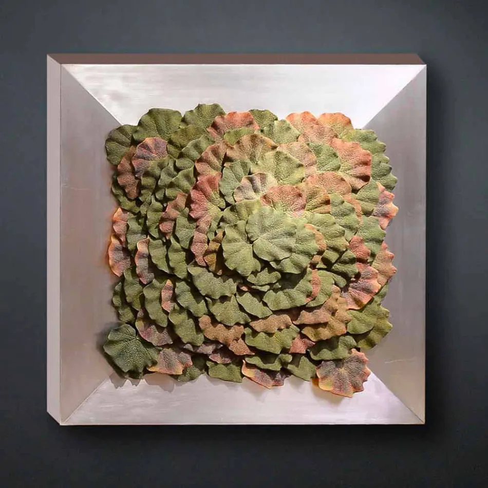 Tablou modern de perete din metal și flori artificiale Made in Italy - Gonio Viadurini