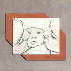 Poză din lemn cu imprimeu a unui sărut către un copil Made in Italy - Andorra Viadurini