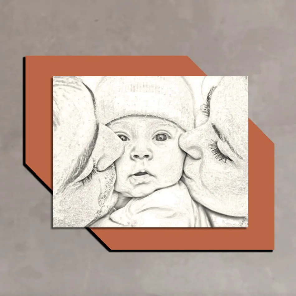 Poză din lemn cu imprimeu a unui sărut către un copil Made in Italy - Andorra Viadurini