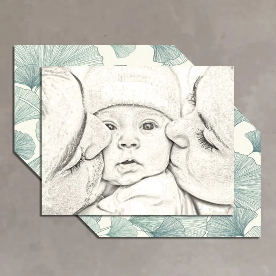 Poză din lemn cu imprimeu a unui sărut către un copil Made in Italy - Andorra Viadurini