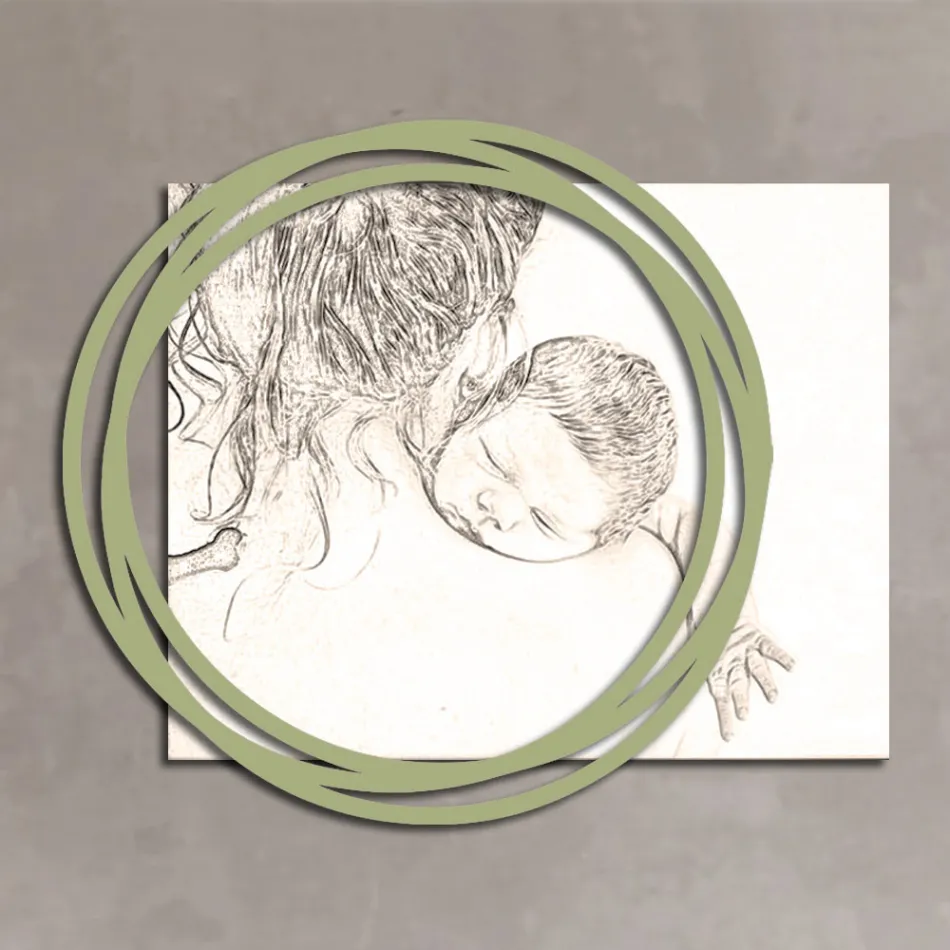 Poză din lemn cu imprimeu cu femeie cu copil Made in Italy - Taiwan Viadurini