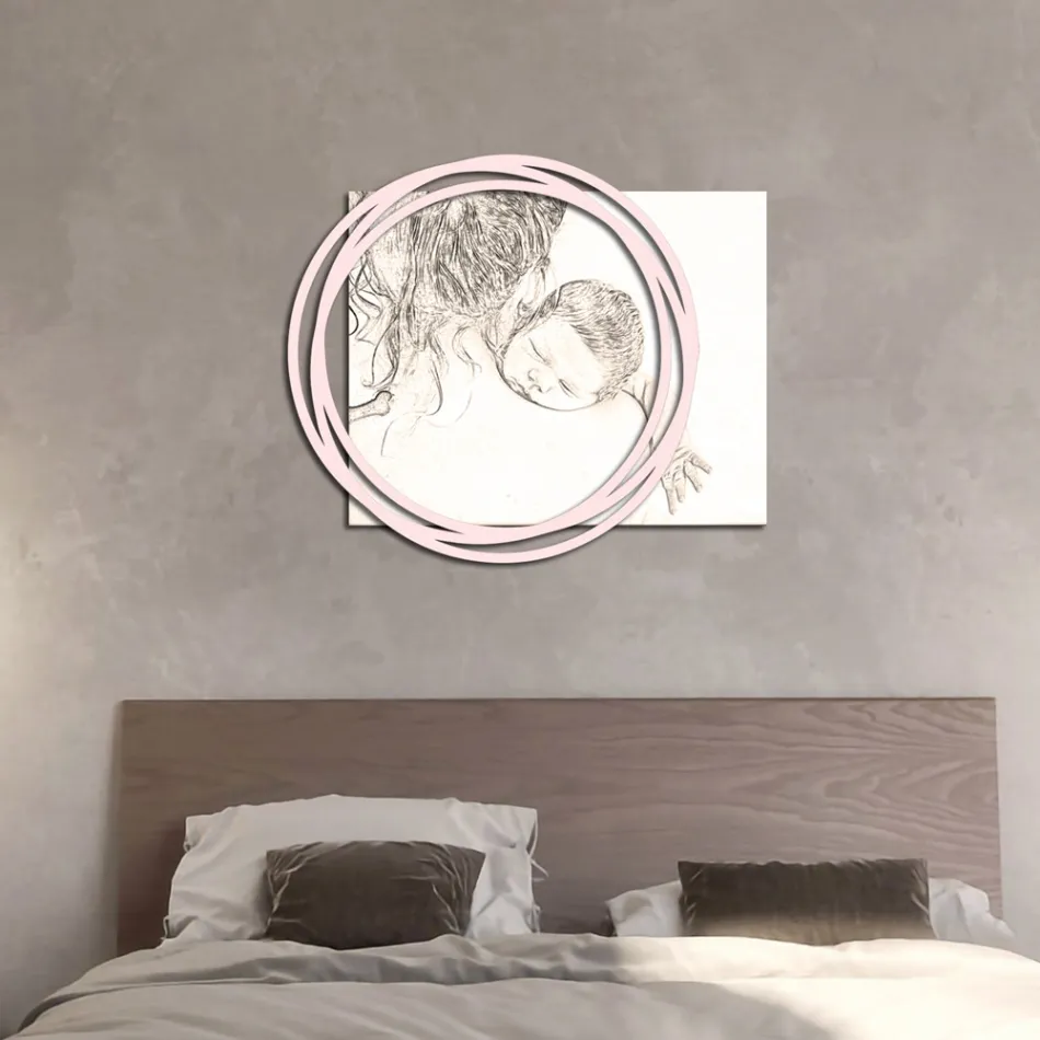 Poză din lemn cu imprimeu cu femeie cu copil Made in Italy - Taiwan Viadurini