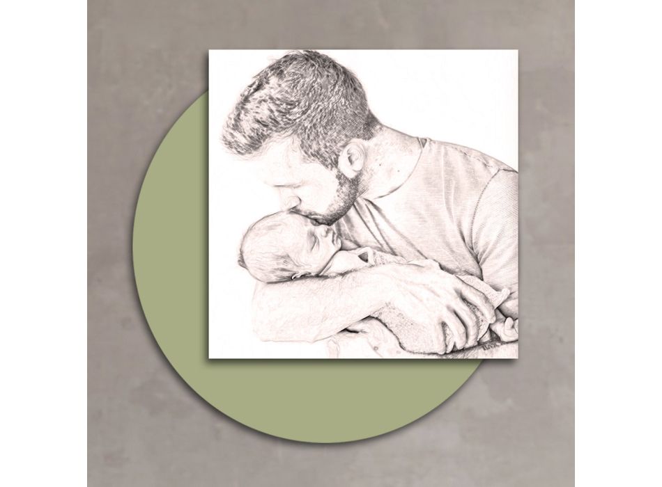 Poză din lemn cu imprimeu cu tatăl sărutându-și fiul Made in Italy - Belgia Viadurini