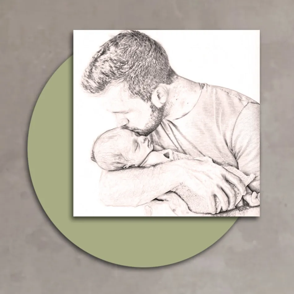 Poză din lemn cu imprimeu cu tatăl sărutându-și fiul Made in Italy - Belgia Viadurini