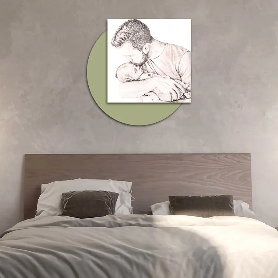 Poză din lemn cu imprimeu cu tatăl sărutându-și fiul Made in Italy - Belgia Viadurini