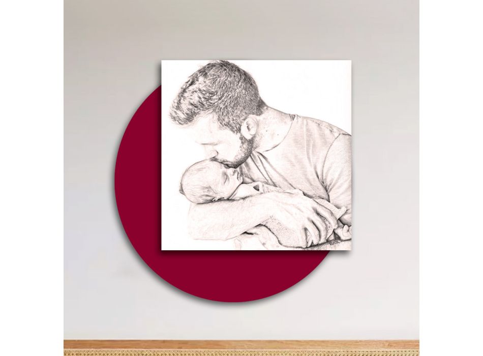 Poză din lemn cu imprimeu cu tatăl sărutându-și fiul Made in Italy - Belgia Viadurini
