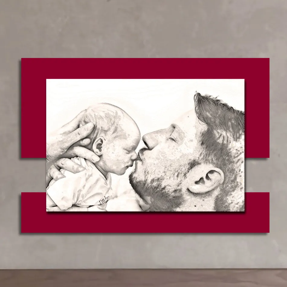 Poză din lemn cu imprimeu Bărbat cu copil Made in Italy - Kosovo Viadurini