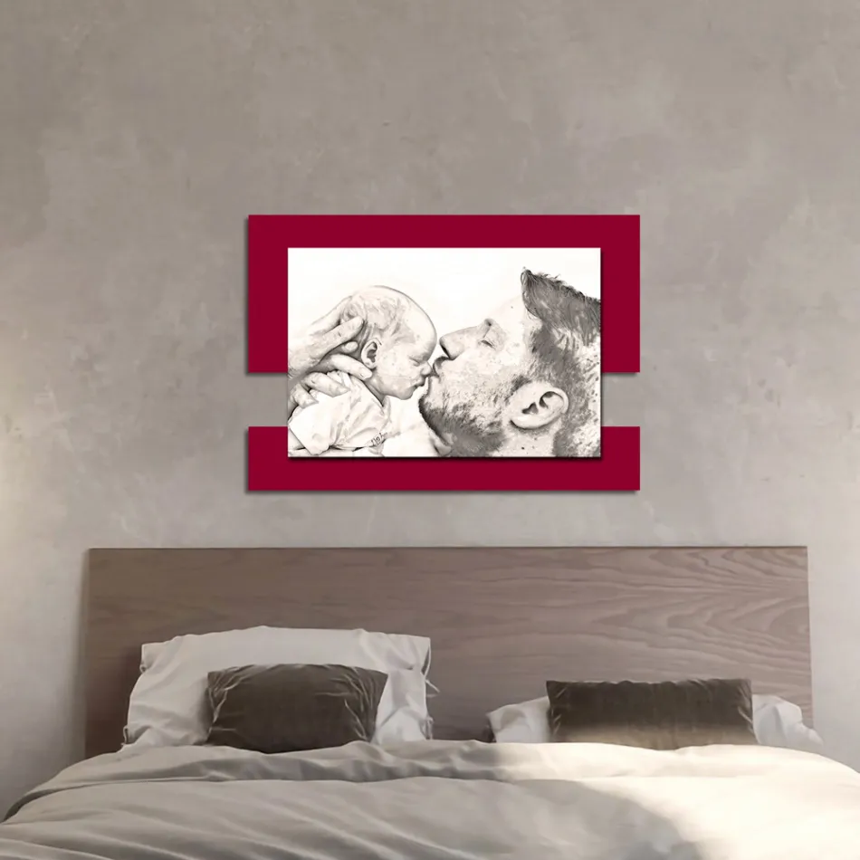 Poză din lemn cu imprimeu Bărbat cu copil Made in Italy - Kosovo Viadurini