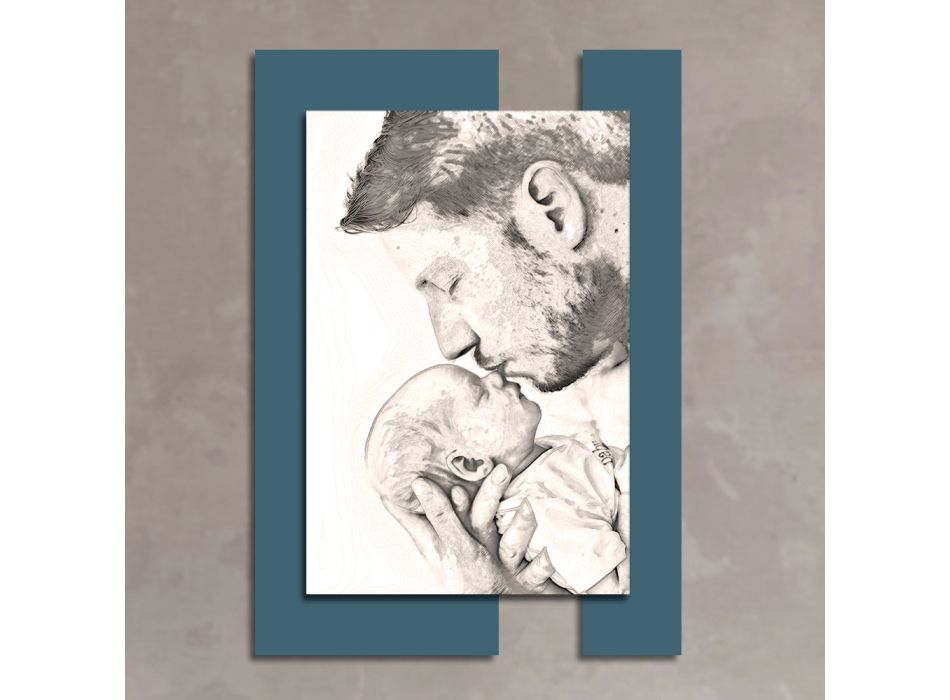 Poză din lemn cu imprimeu cu un bărbat cu copil, realizată în Italia - Kosovo Viadurini