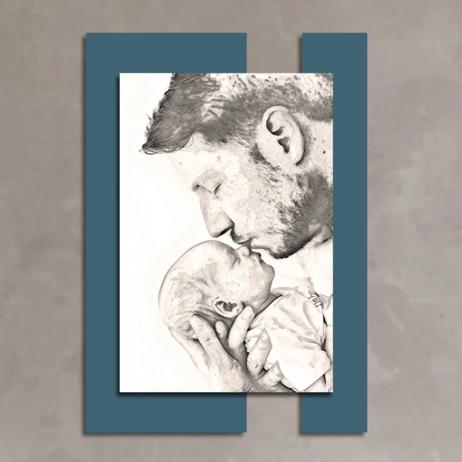 Poză din lemn cu imprimeu cu un bărbat cu copil, realizată în Italia - Kosovo Viadurini