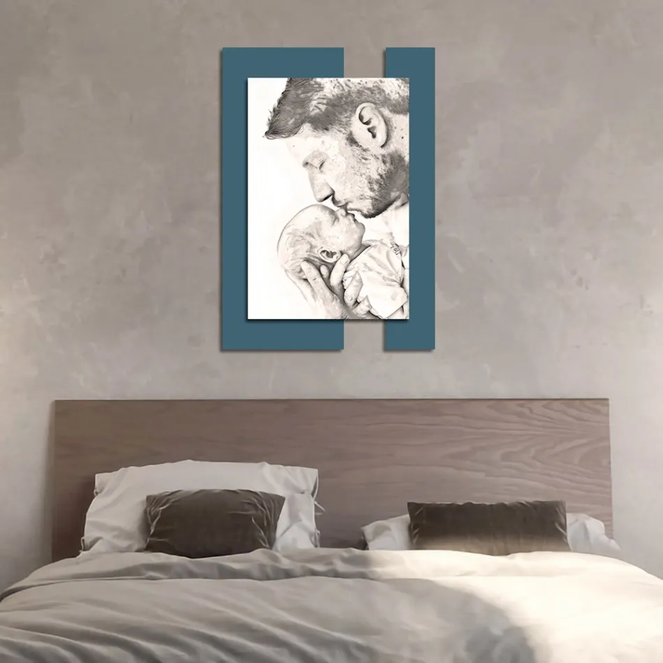 Poză din lemn cu imprimeu cu un bărbat cu copil, realizată în Italia - Kosovo Viadurini