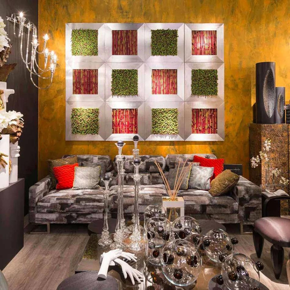 Tablou modern de perete din metal și flori artificiale Made in Italy - Trimo Viadurini