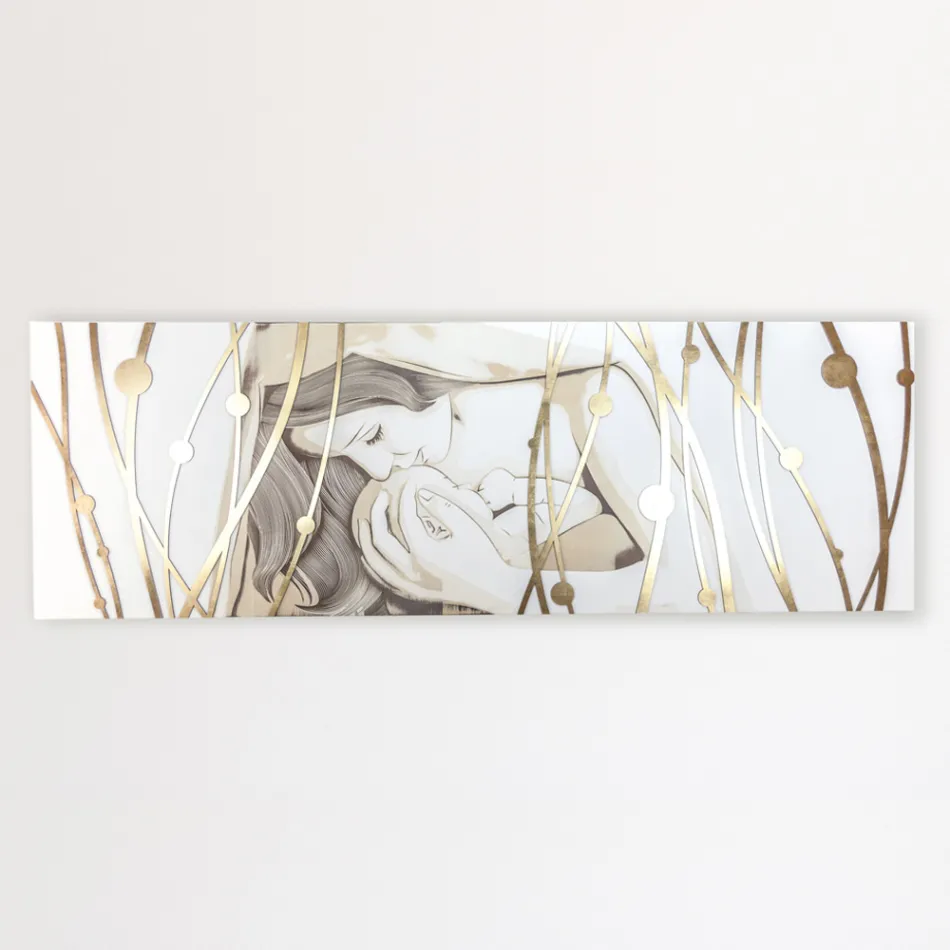 Tablou dreptunghiular realizat cu laser cu zeita si copil made in Italy - Nagi Viadurini