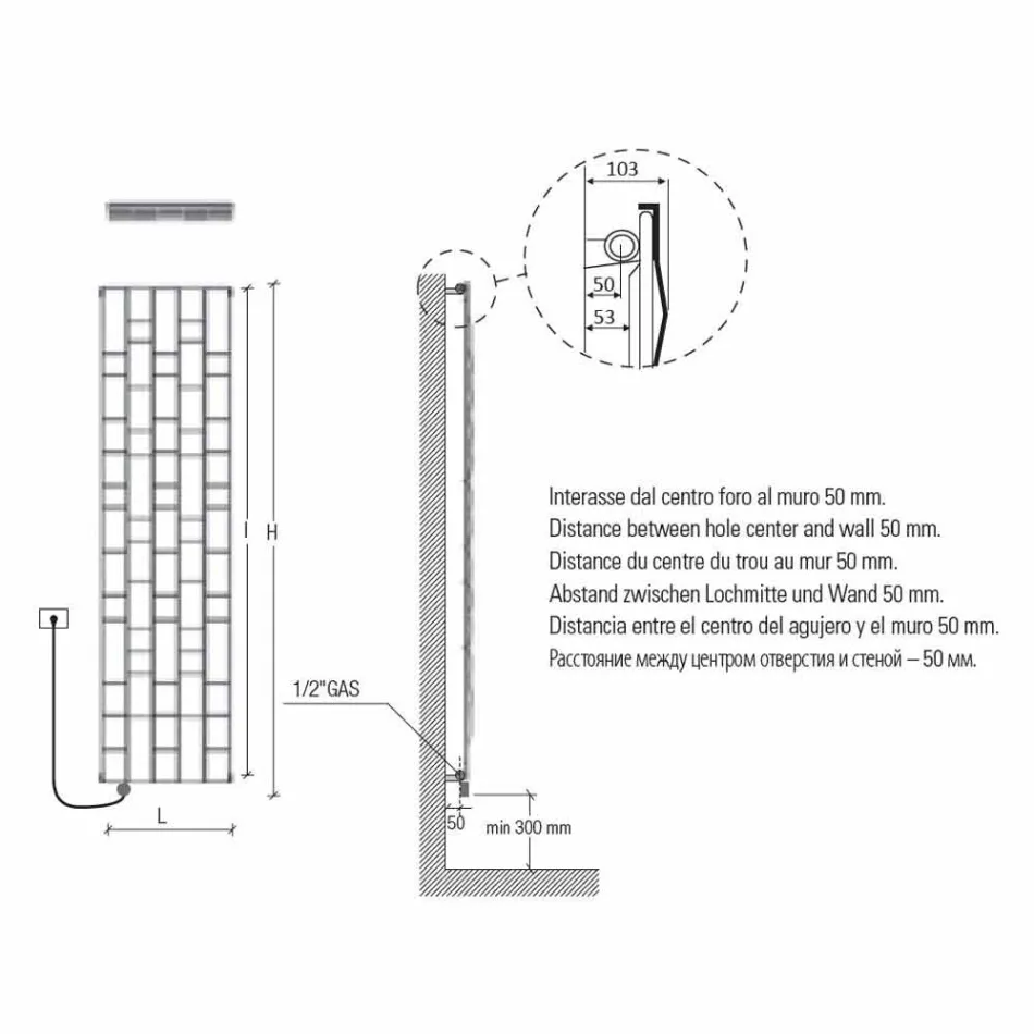 Radiator electric de perete din oțel de design modern până la 1400 W - piatră Viadurini