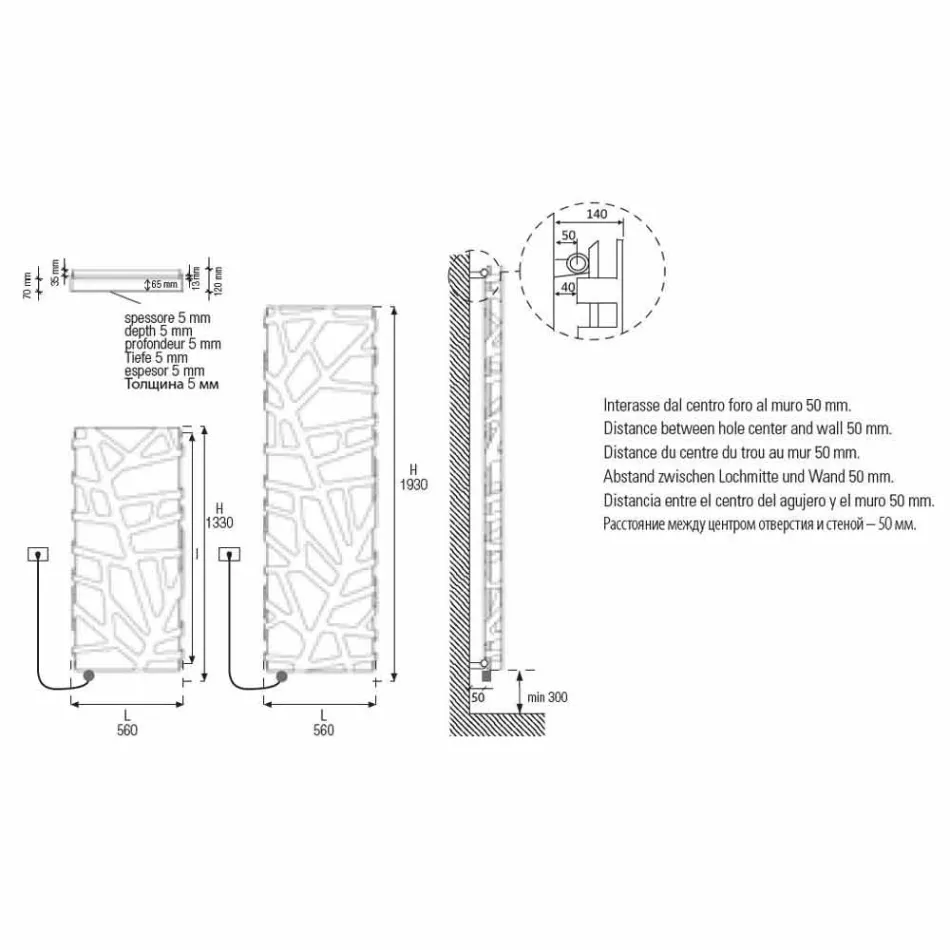 Radiator electric cu design vertical de până la 1000 W - Flora Viadurini