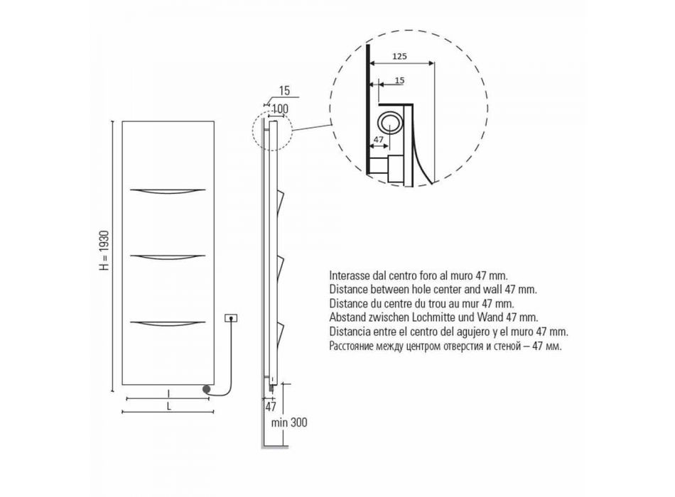 Radiator electric vertical în design modern din oțel de până la 1000 W - tăiat Viadurini