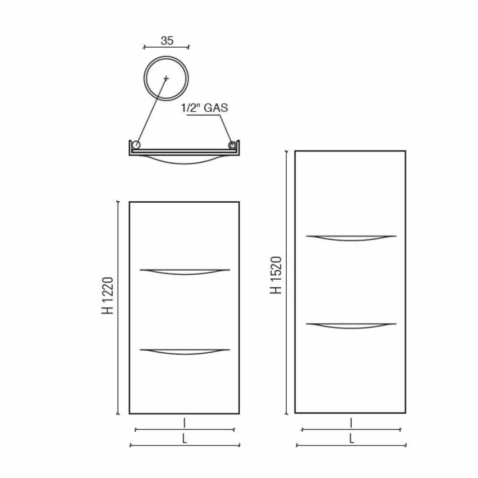 Radiator hidraulic vertical cu design modern din oțel până la 850 W - tăiat Viadurini