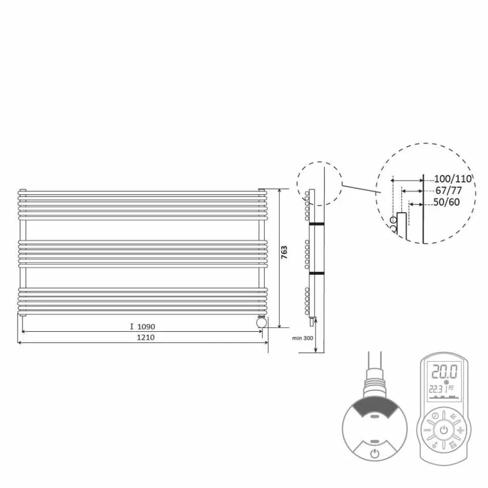 Radiator de perete cu design electric orizontal din oțel de până la 700 W - Nibbio Viadurini