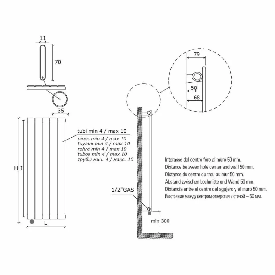 Electric Design Radiator Vertical Design de perete 1000 W - Picchio Viadurini