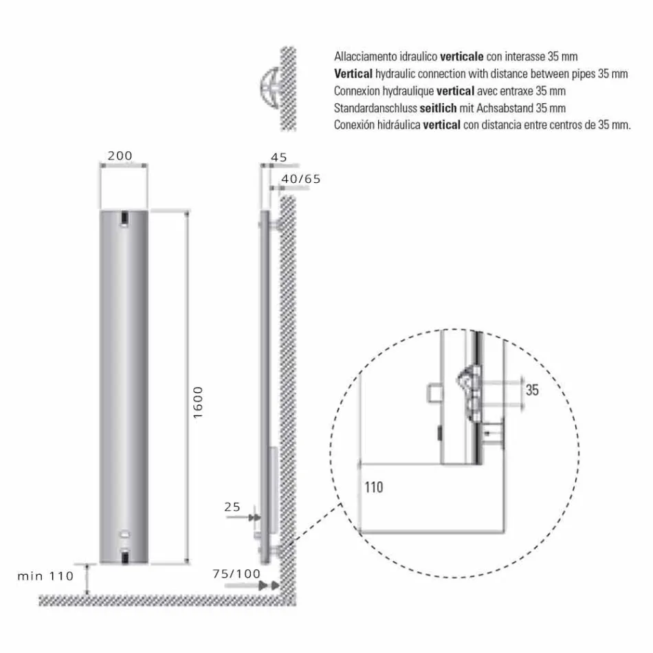 Radiator Design Radiator de perete din aluminiu hidraulic 250 W - Stilus Viadurini