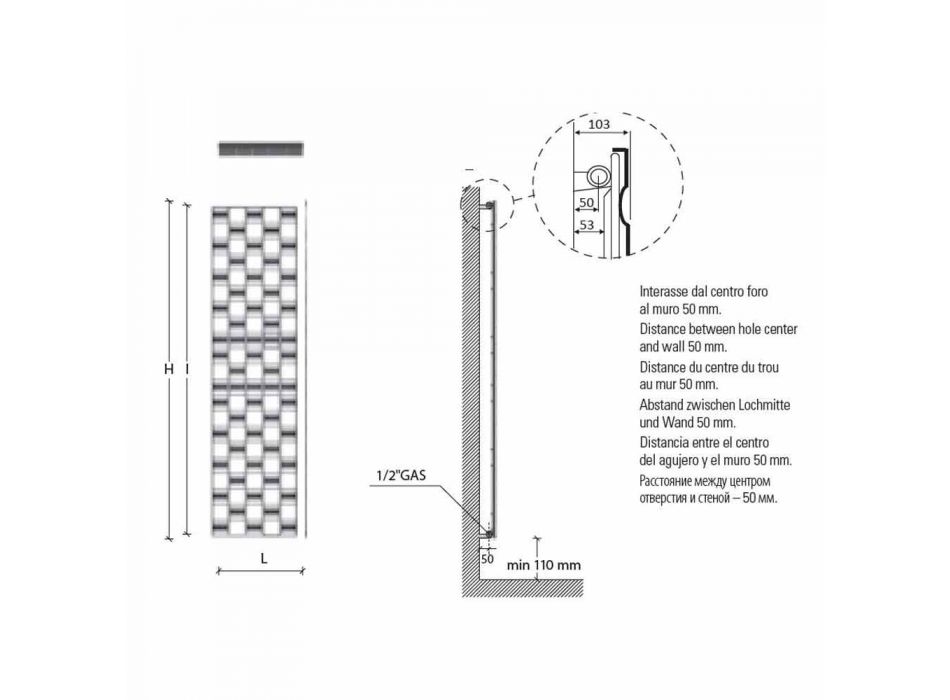 Radiator de perete hidraulic vertical de design modern, până la 898 wați - aer Viadurini